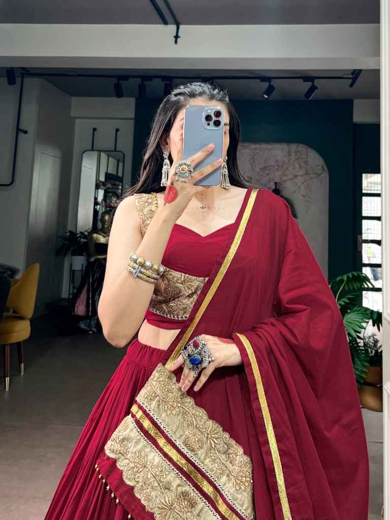 MAL COTTON SEQUINS THREAD EMBROIDERY NAVRATRI LEHENGA CHOLI