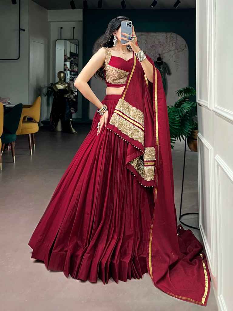 MAL COTTON SEQUINS THREAD EMBROIDERY NAVRATRI LEHENGA CHOLI