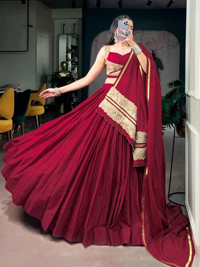 MAL COTTON SEQUINS THREAD EMBROIDERY NAVRATRI LEHENGA CHOLI