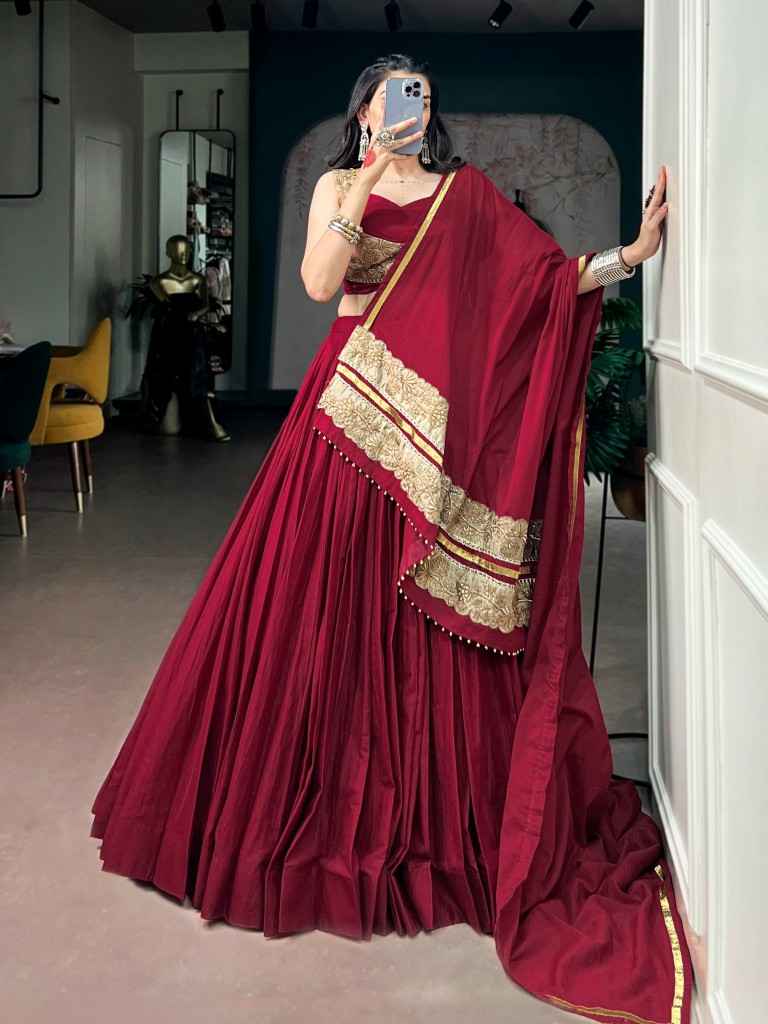 MAL COTTON SEQUINS THREAD EMBROIDERY NAVRATRI LEHENGA CHOLI