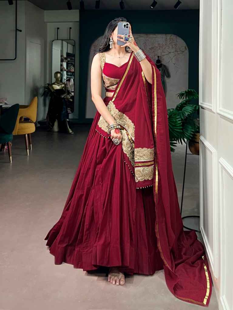 MAL COTTON SEQUINS THREAD EMBROIDERY NAVRATRI LEHENGA CHOLI