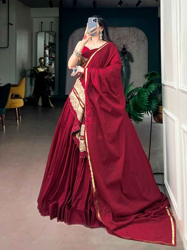 MAL COTTON SEQUINS THREAD EMBROIDERY NAVRATRI LEHENGA CHOLI