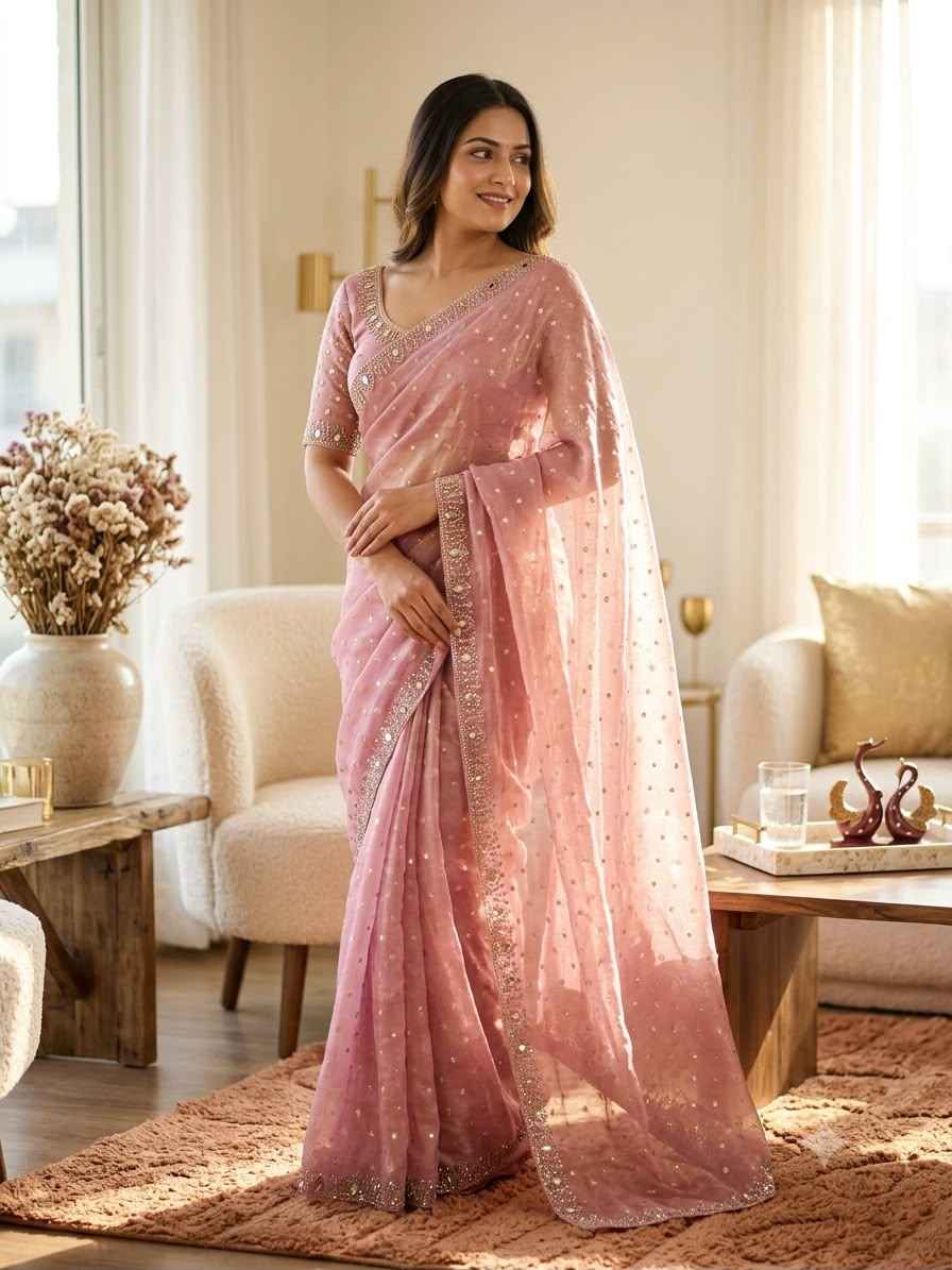 NC MOSS BUTTI ORIGINAL SHADOW JARKHAN DIAMOND WORK SAREE