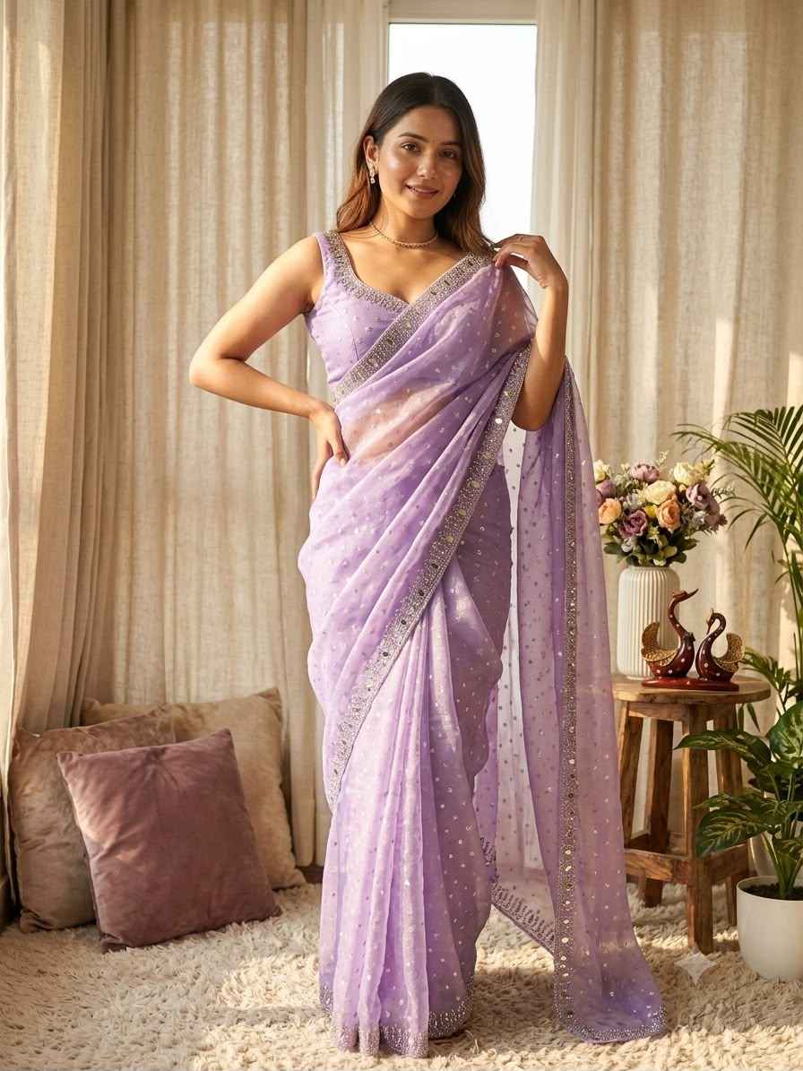NC MOSS BUTTI ORIGINAL SHADOW JARKHAN DIAMOND WORK SAREE