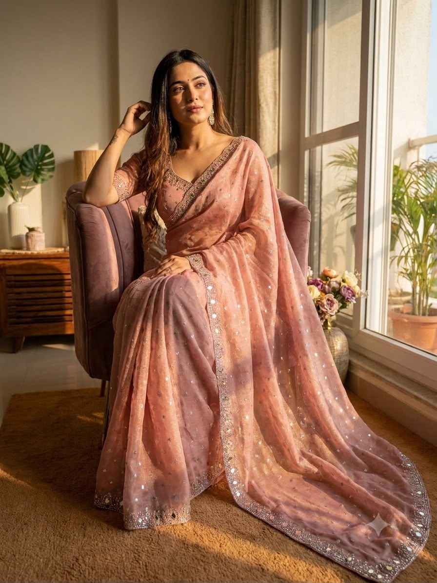 NC MOSS BUTTI ORIGINAL SHADOW JARKHAN DIAMOND WORK SAREE
