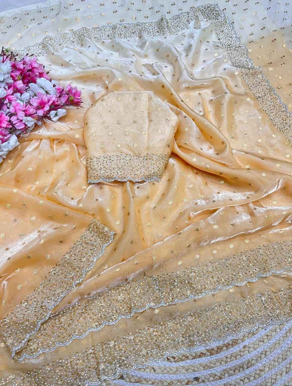 NC SATTIN PADDING BUTTI JARKHAN SIROSKI WORK SAREE