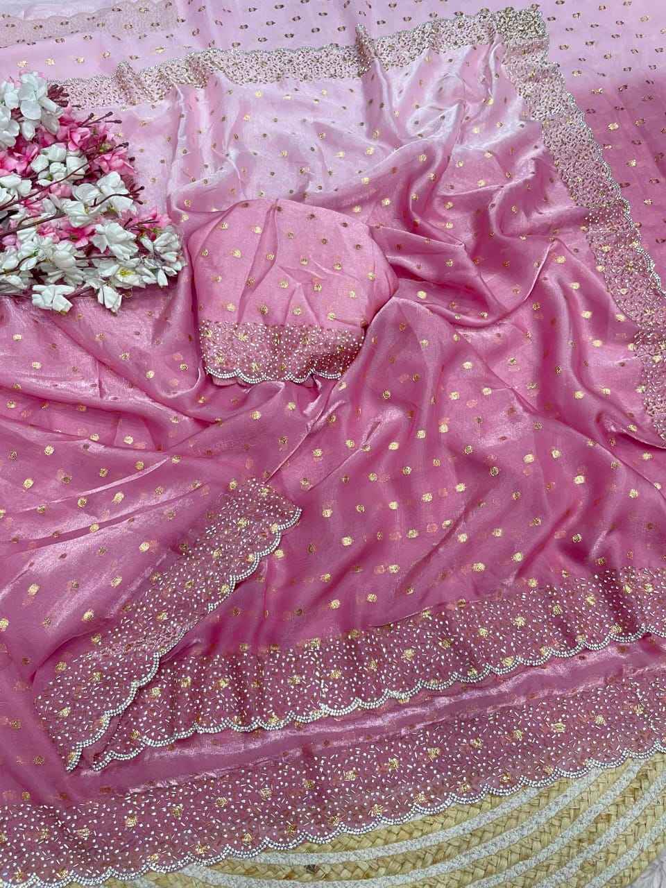 NC SATTIN PADDING BUTTI JARKHAN SIROSKI WORK SAREE