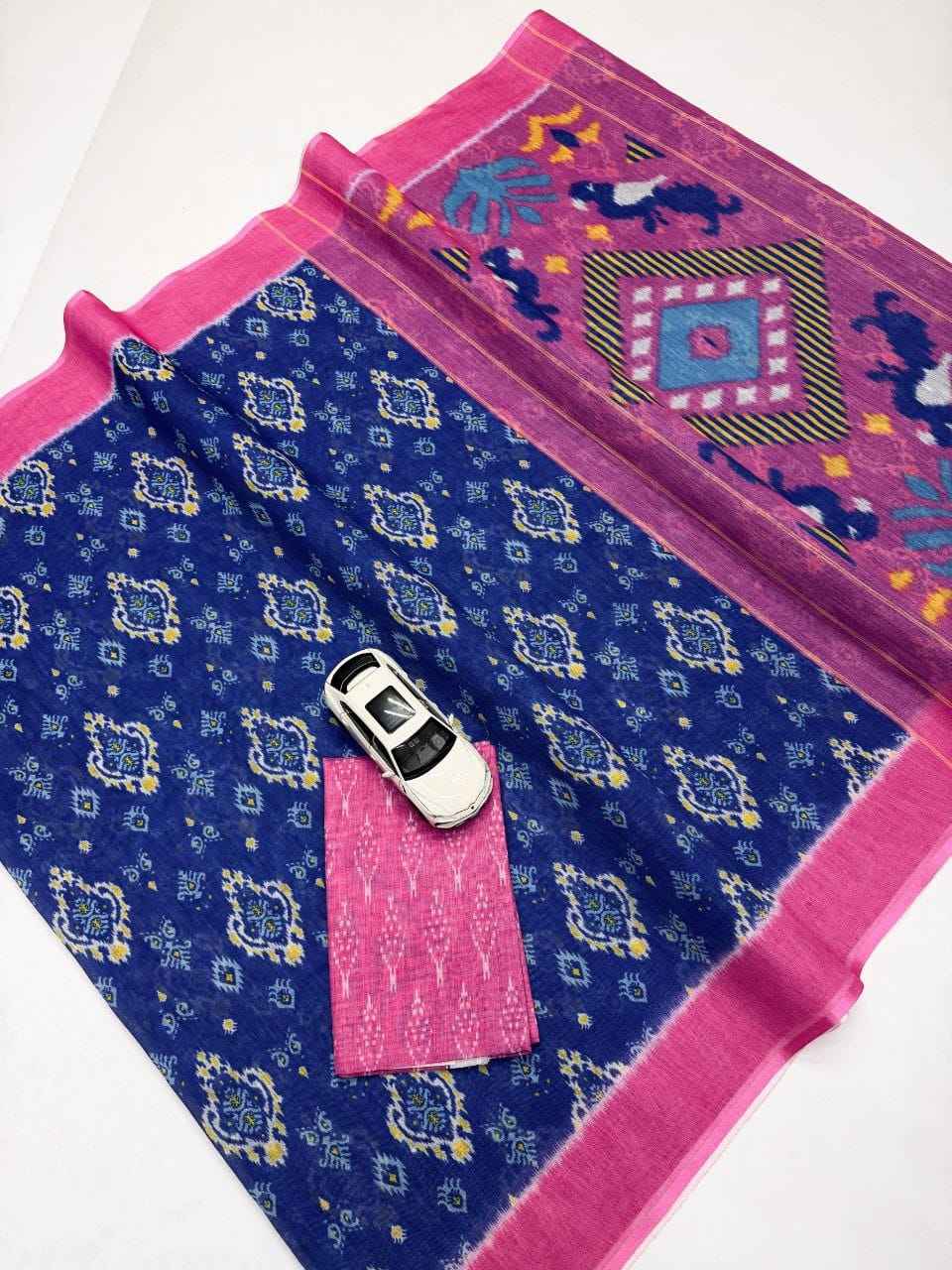 PLAIN LINEN DIGITAL PRINTED SAREE CODE MG640