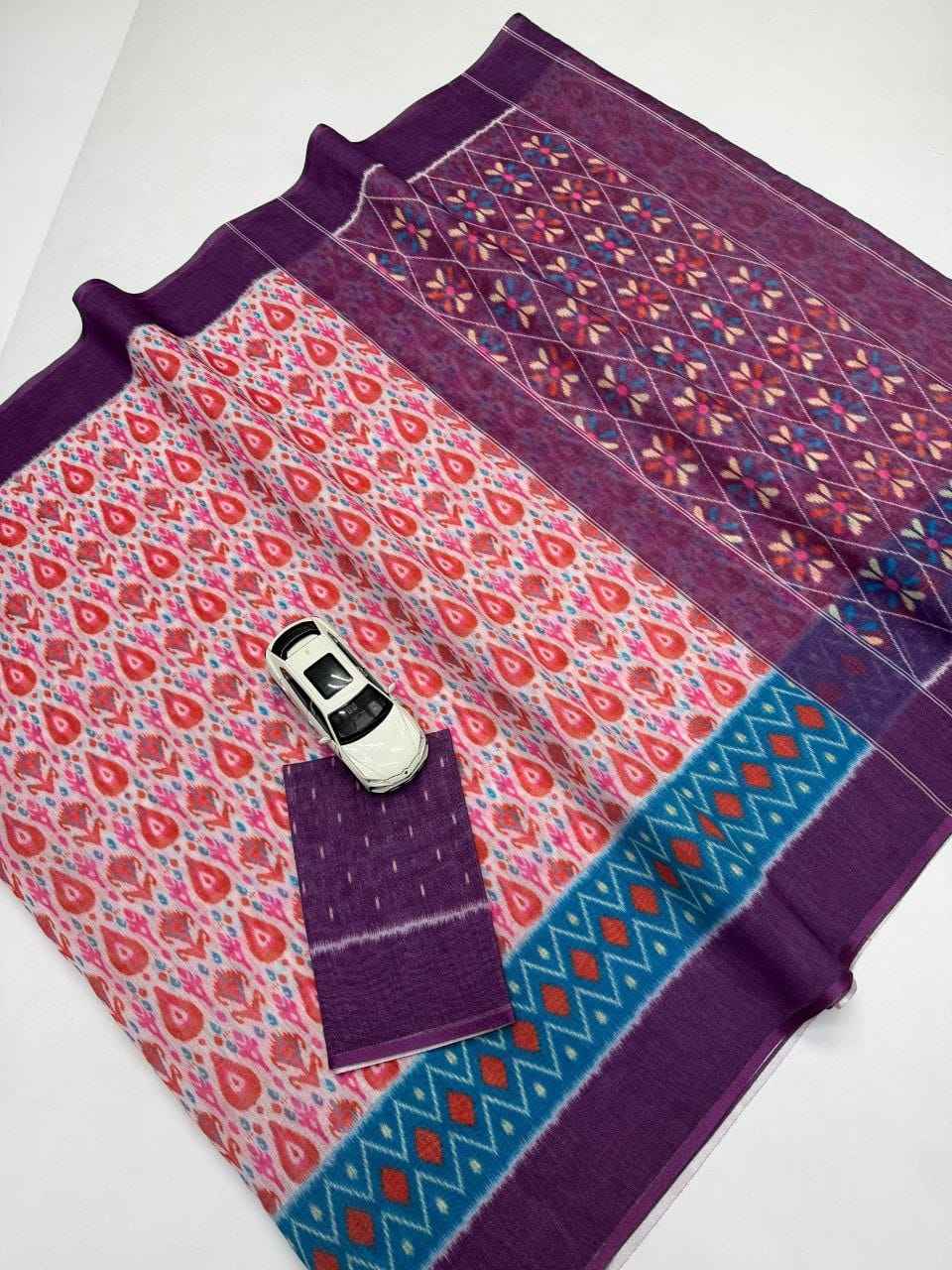 PLAIN LINEN DIGITAL PRINTED SAREE CODE MG640