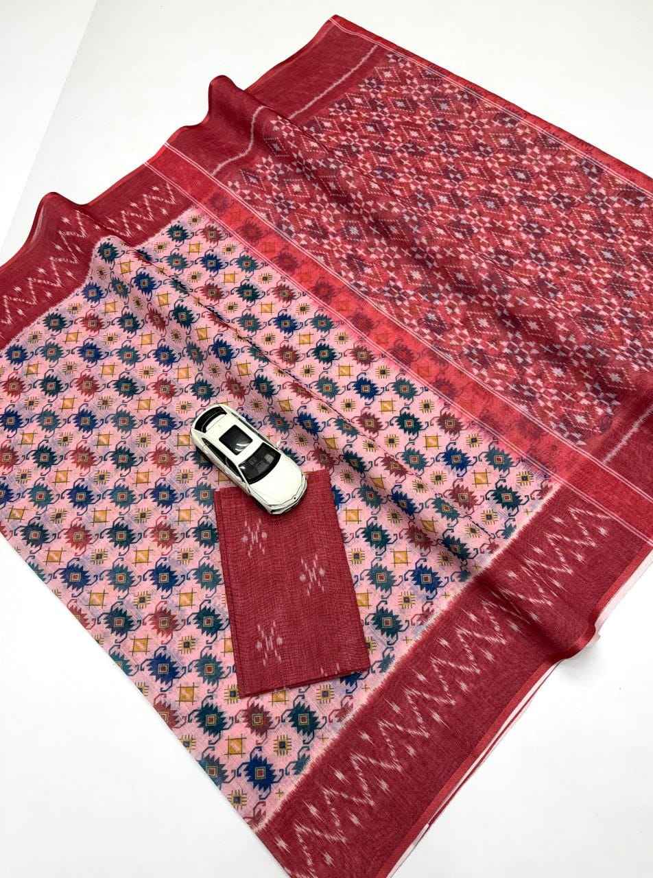 PLAIN LINEN DIGITAL PRINTED SAREE CODE MG640