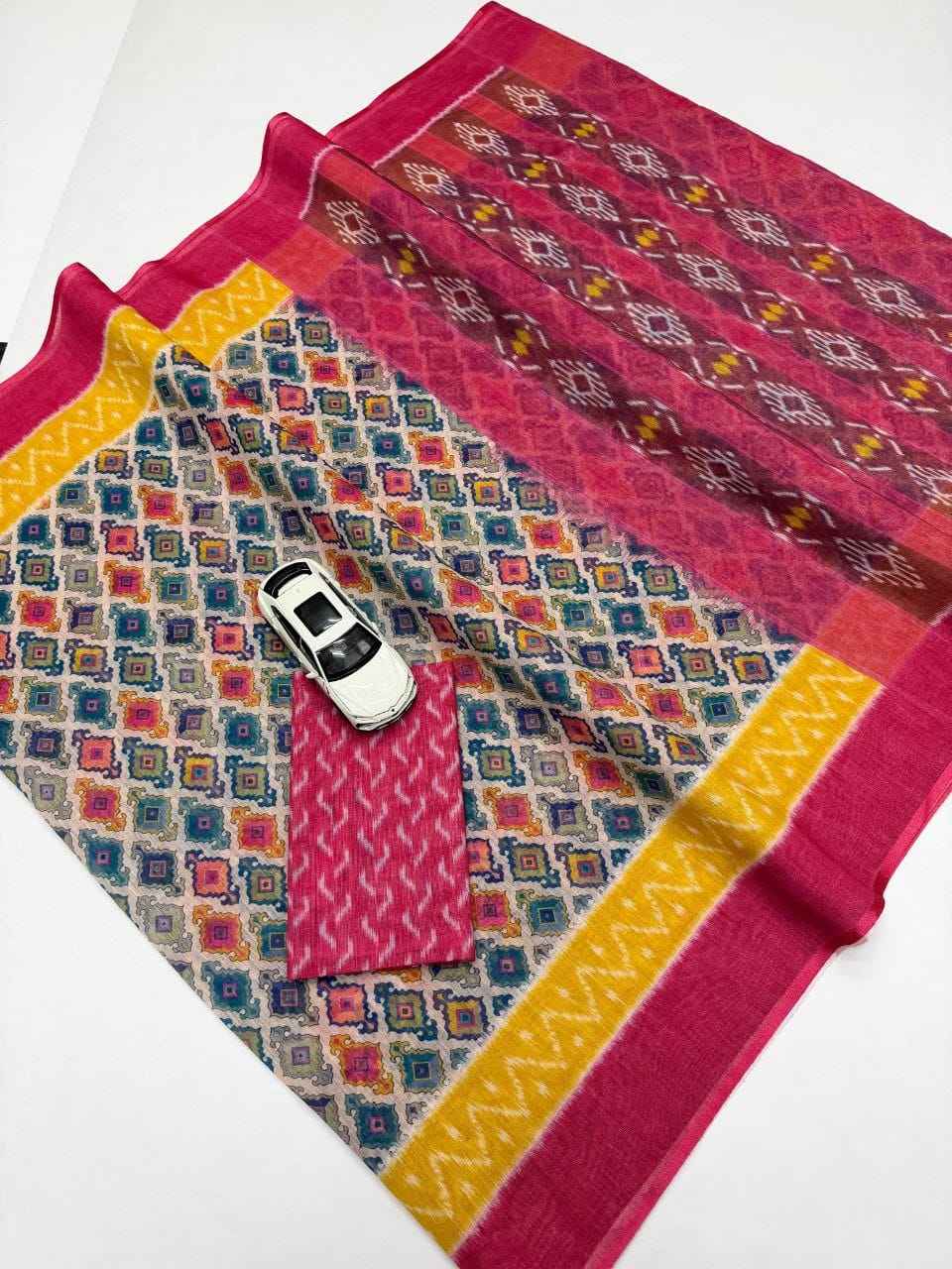 PLAIN LINEN DIGITAL PRINTED SAREE CODE MG640