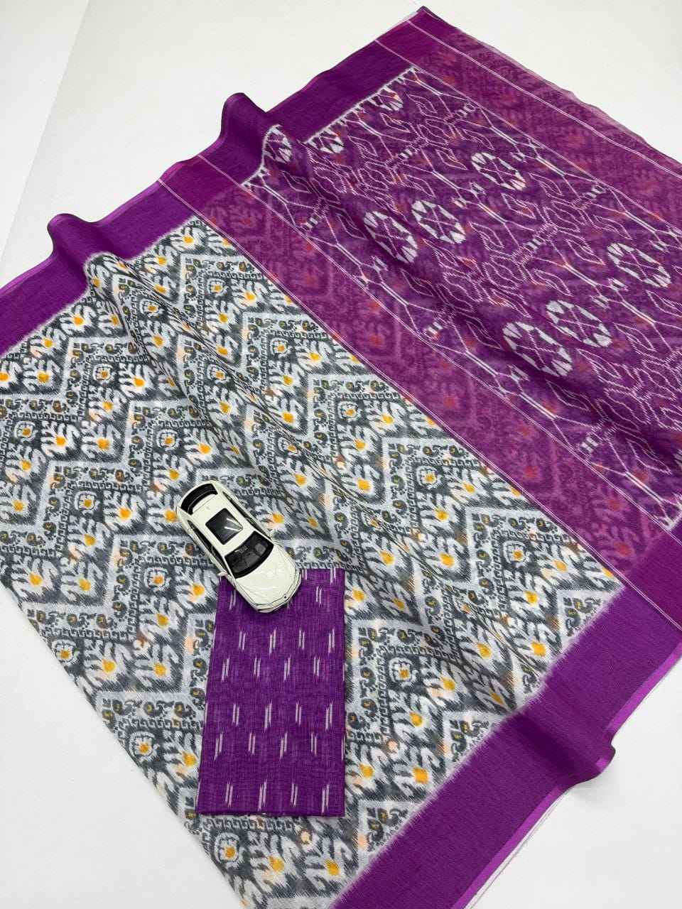 PLAIN LINEN DIGITAL PRINTED SAREE CODE MG640