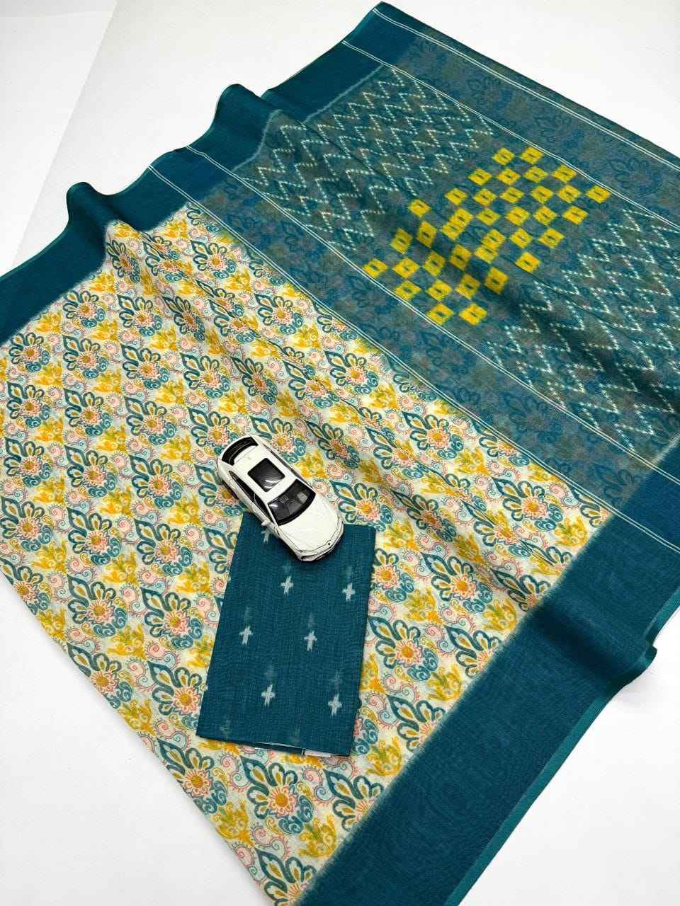 PLAIN LINEN DIGITAL PRINTED SAREE CODE MG640