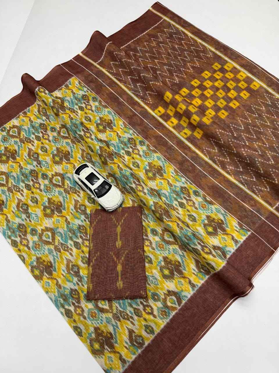 PLAIN LINEN DIGITAL PRINTED SAREE CODE MG640