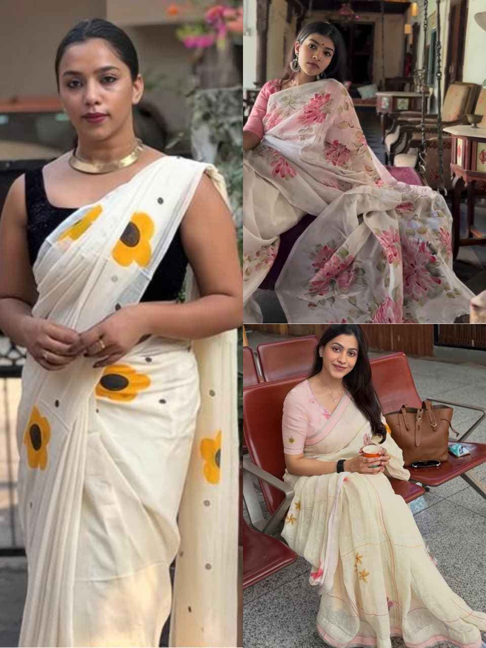PLAIN LINEN DIGITAL PRINTED SAREE CODE MG695
