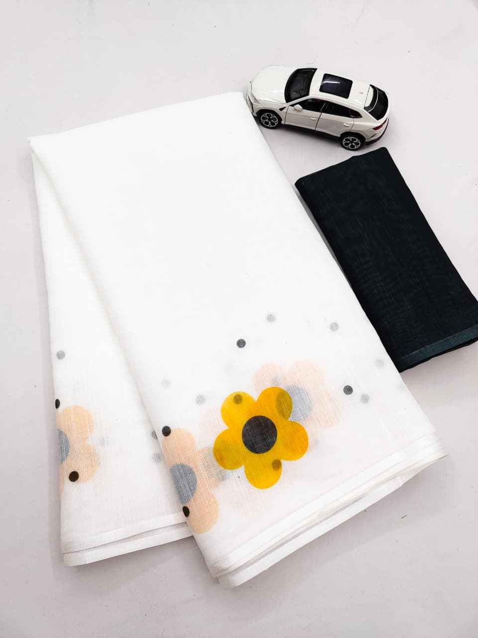 PLAIN LINEN DIGITAL PRINTED SAREE CODE MG695