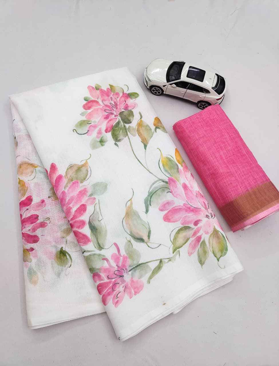 PLAIN LINEN DIGITAL PRINTED SAREE CODE MG695