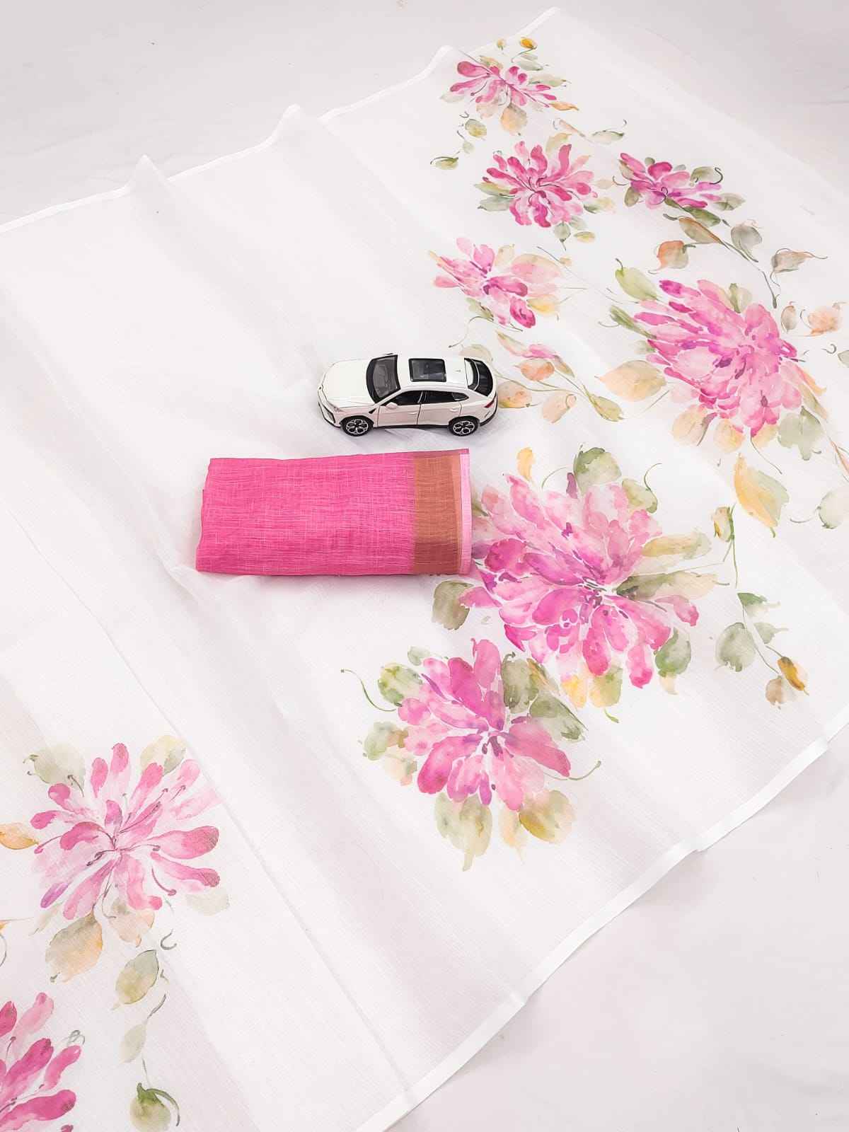 PLAIN LINEN DIGITAL PRINTED SAREE CODE MG695