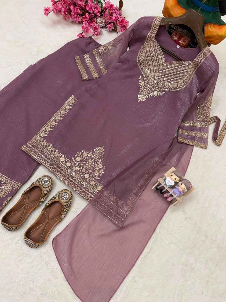 PREMIUM CRUNCHY SILK SIQUENCE ZARI EMBROIDERY WORK READYMADE SUIT