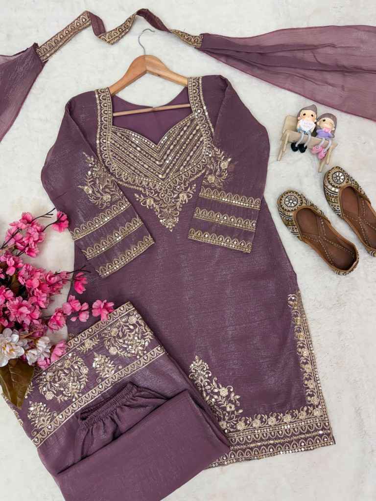 PREMIUM CRUNCHY SILK SIQUENCE ZARI EMBROIDERY WORK READYMADE SUIT