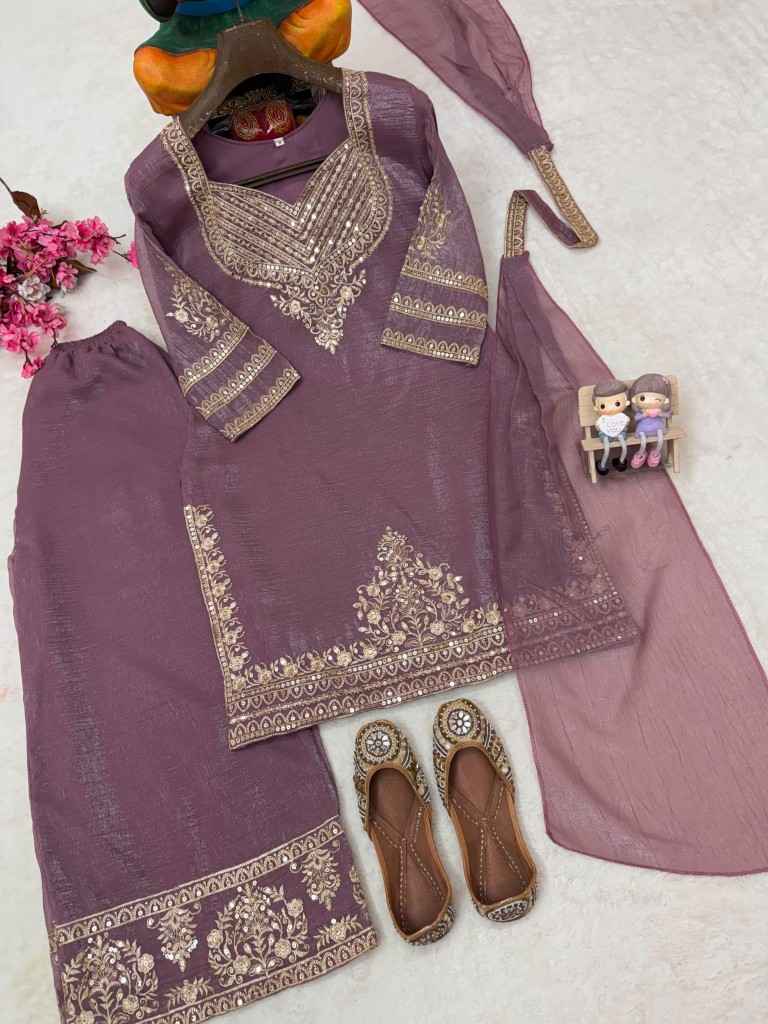 PREMIUM CRUNCHY SILK SIQUENCE ZARI EMBROIDERY WORK READYMADE SUIT
