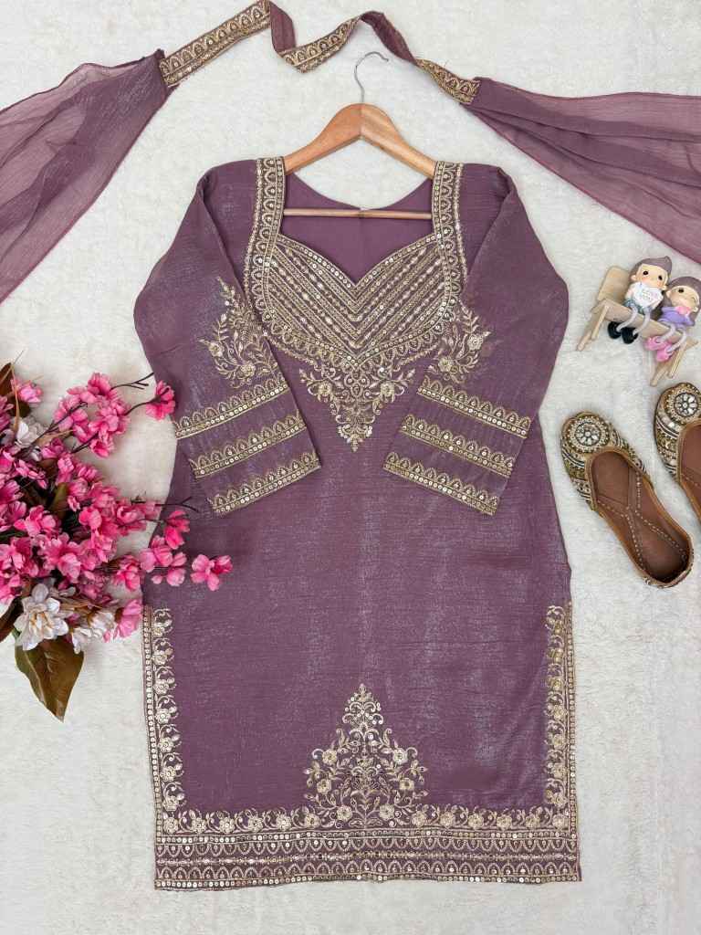 PREMIUM CRUNCHY SILK SIQUENCE ZARI EMBROIDERY WORK READYMADE SUIT