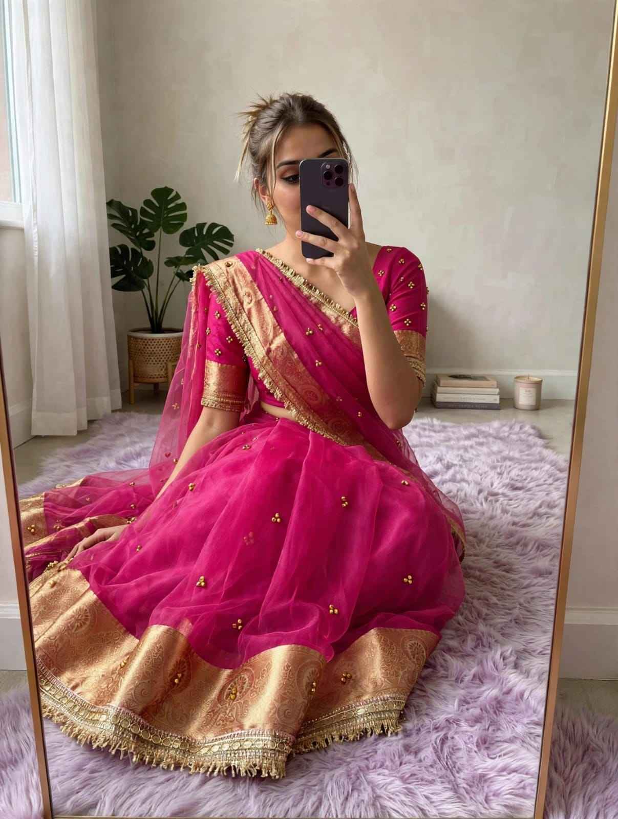 PREMIUM ORGANZA SILK BANARASI BORDER GHUNGROO SAREE