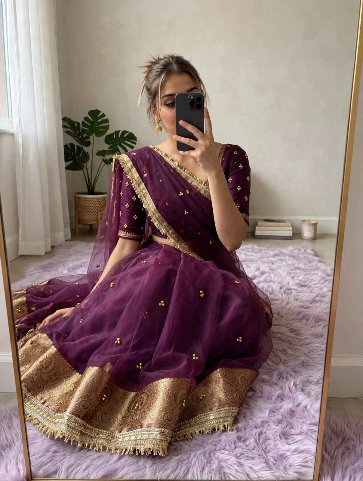PREMIUM ORGANZA SILK BANARASI BORDER GHUNGROO SAREE