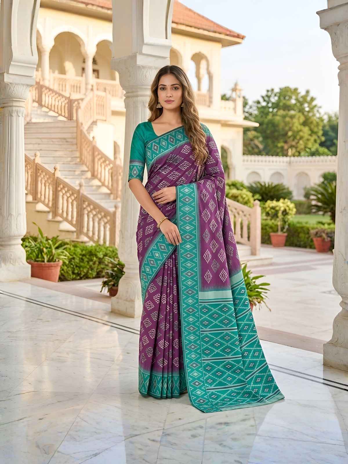 PREMIUM SILK BLEND IKKAT PATTERN WEVON SAREE