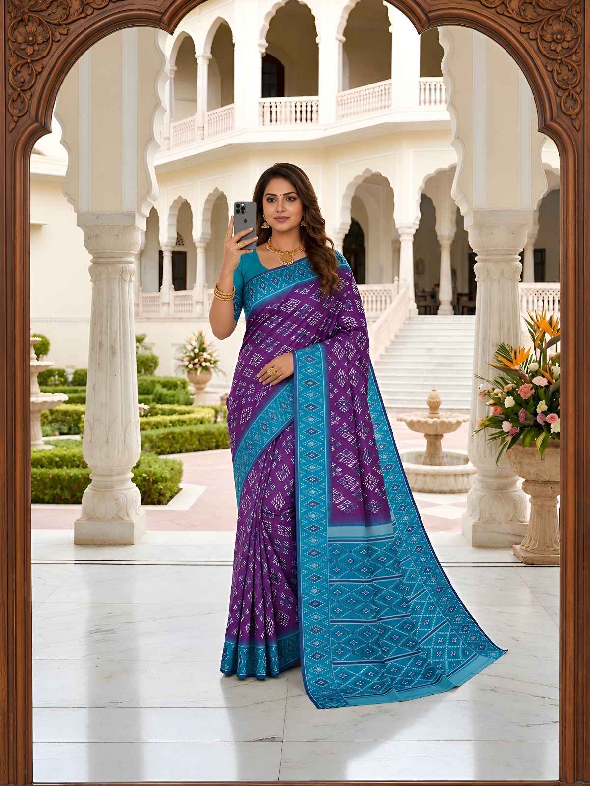 PREMIUM SILK BLEND IKKAT PATTERN WEVON SAREE