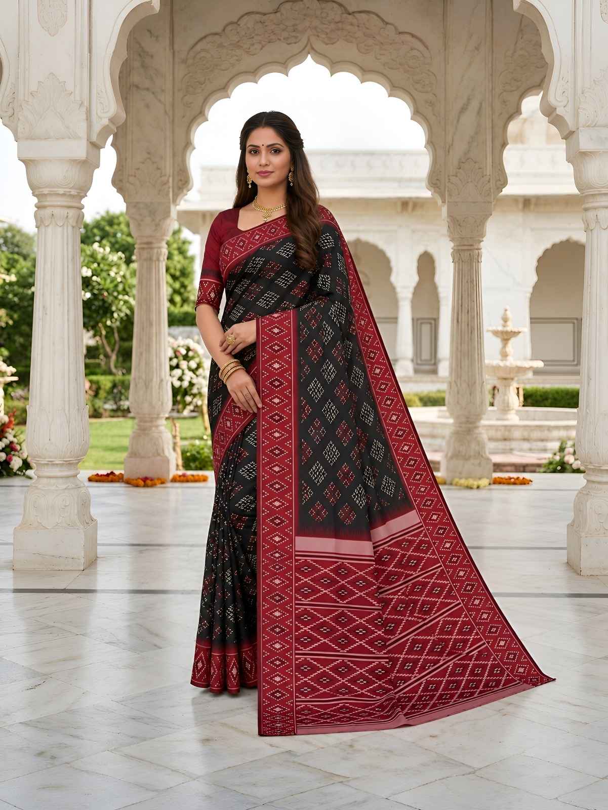 PREMIUM SILK BLEND IKKAT PATTERN WEVON SAREE