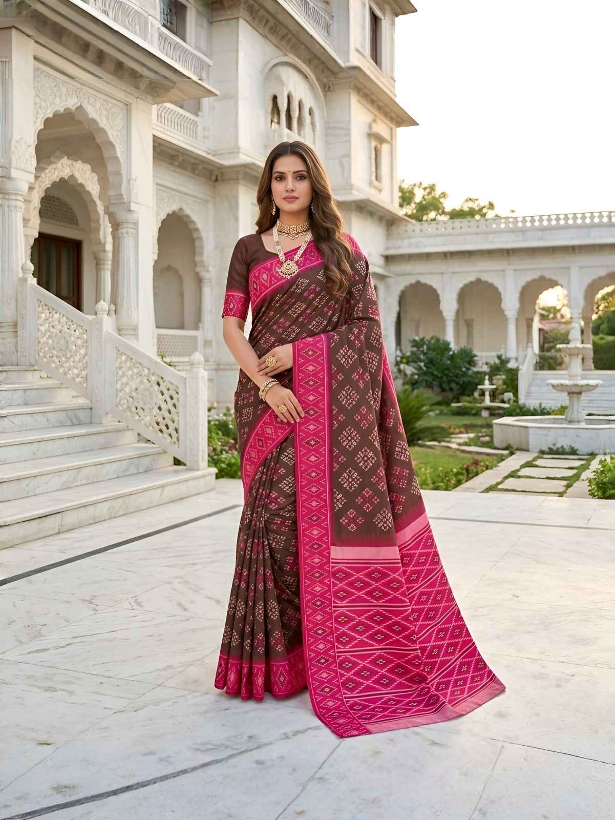 PREMIUM SILK BLEND IKKAT PATTERN WEVON SAREE