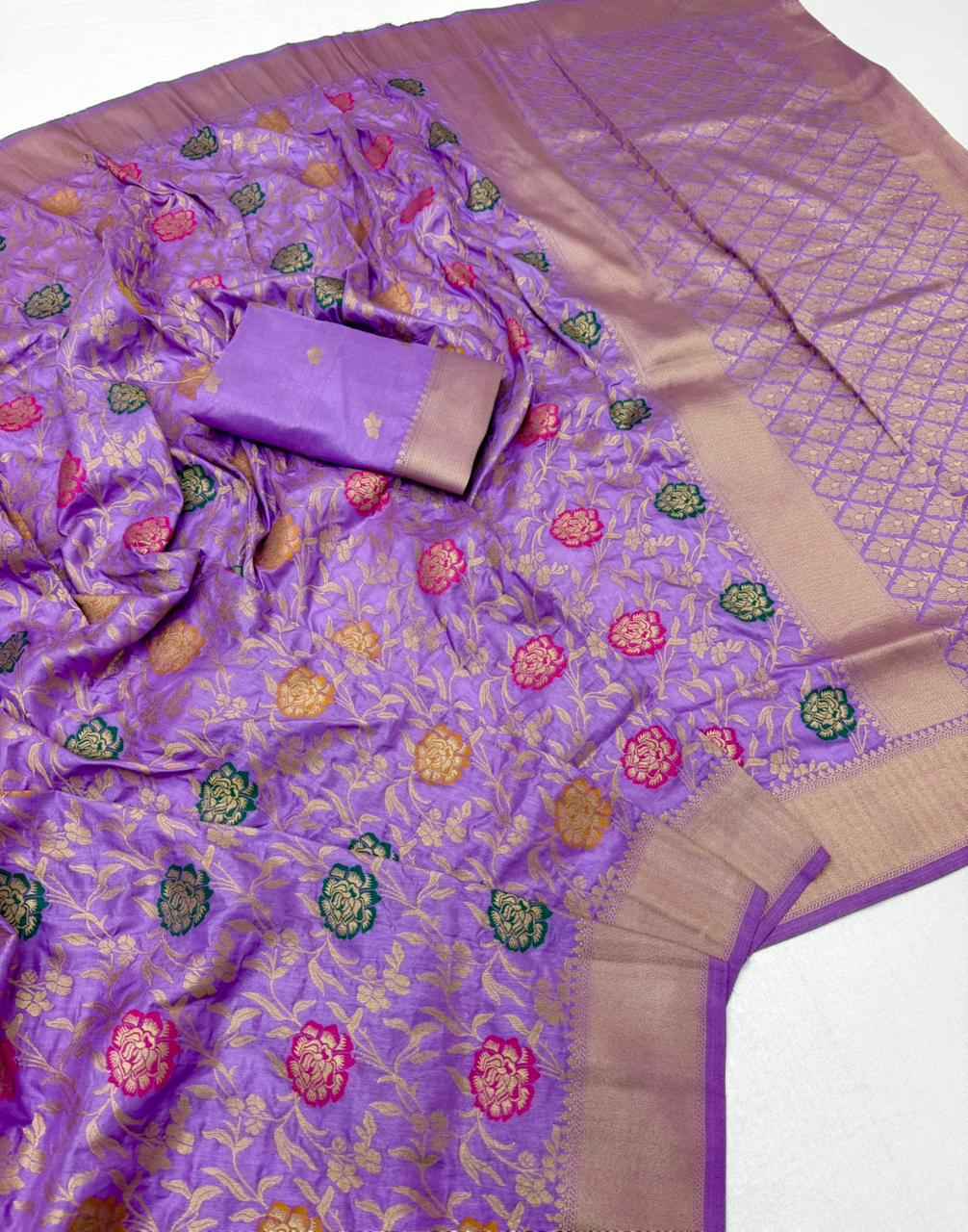 PURE BANARASI KHADI DOLLA SILK FLOWER ZARI WEAVING SAREE 1