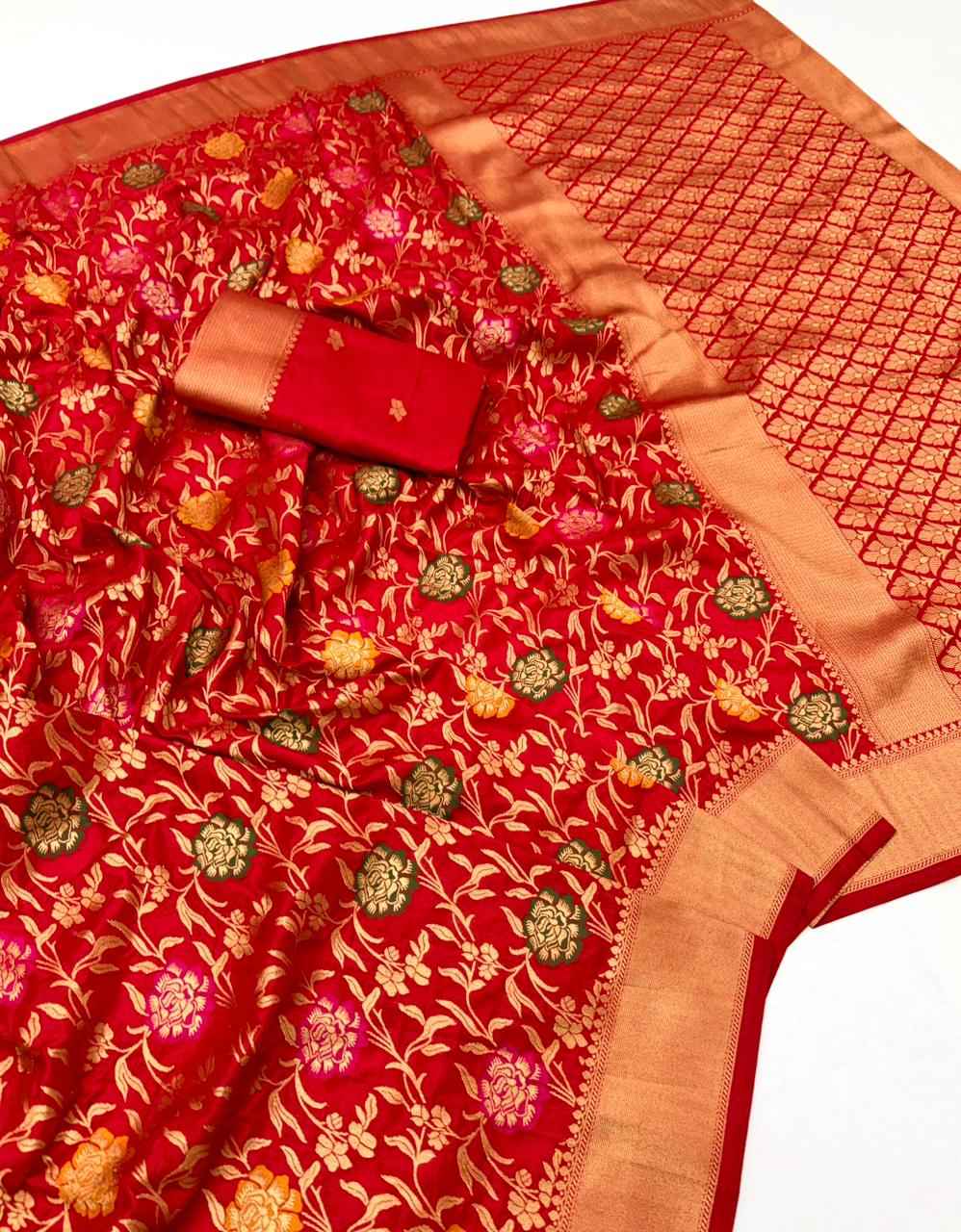 PURE BANARASI KHADI DOLLA SILK FLOWER ZARI WEAVING SAREE 1