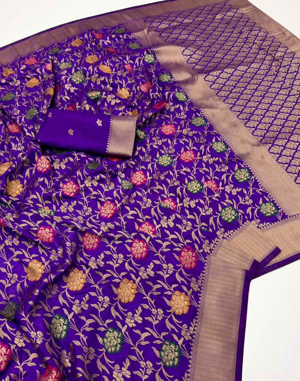 PURE BANARASI KHADI DOLLA SILK FLOWER ZARI WEAVING SAREE 1