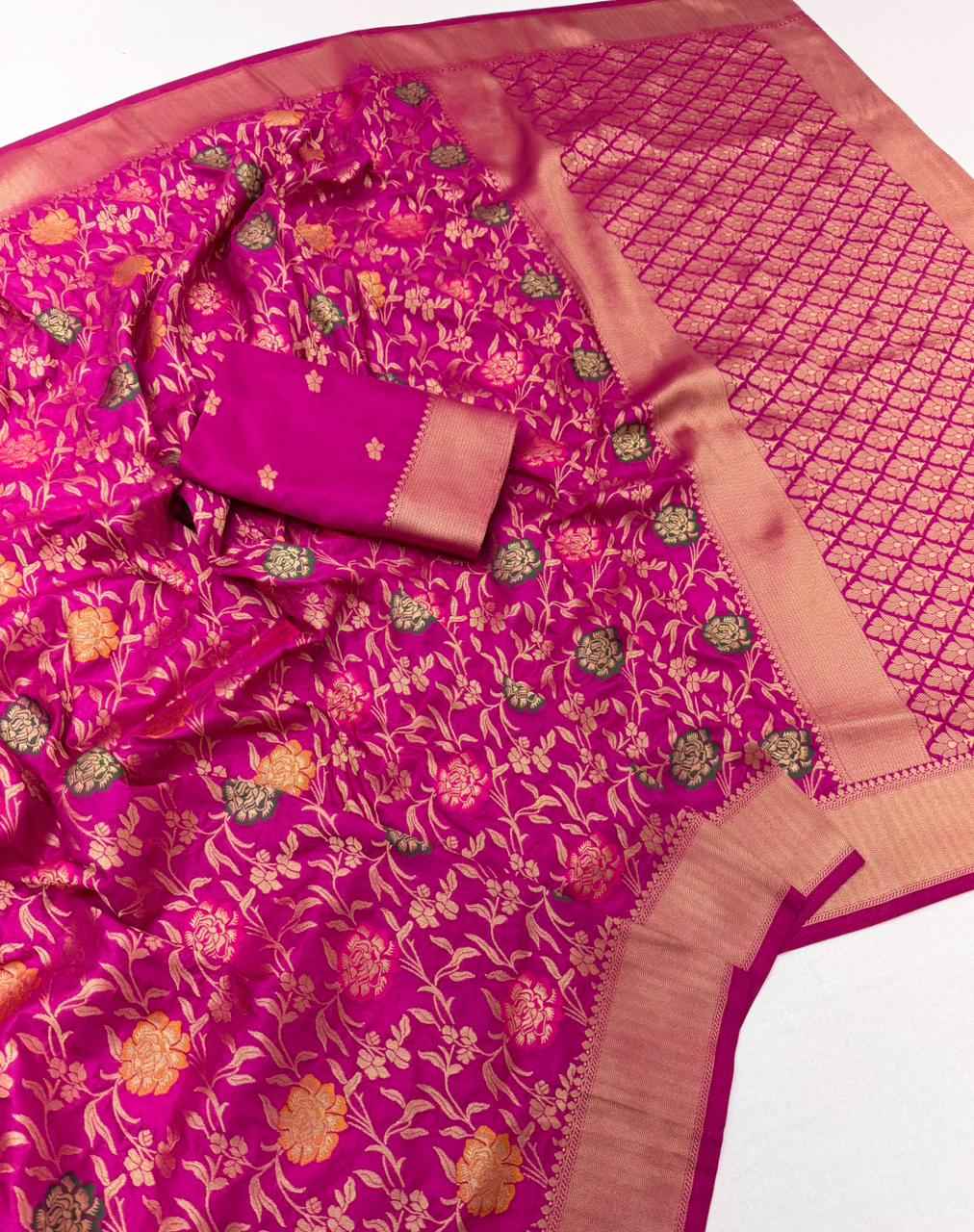 PURE BANARASI KHADI DOLLA SILK FLOWER ZARI WEAVING SAREE 1