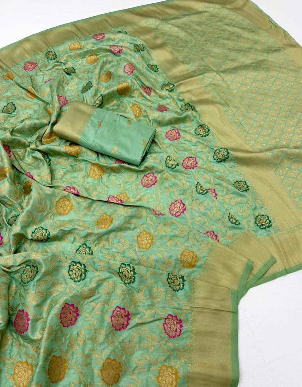 PURE BANARASI KHADI DOLLA SILK FLOWER ZARI WEAVING SAREE 1