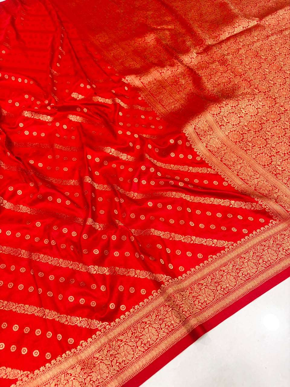 PURE BANARASI KHADI DOLLA SILK LEHRIYA ZARI WEAVING SAREE 