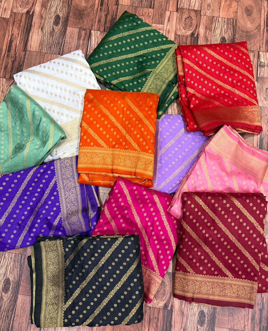 PURE BANARASI KHADI DOLLA SILK LEHRIYA ZARI WEAVING SAREE 