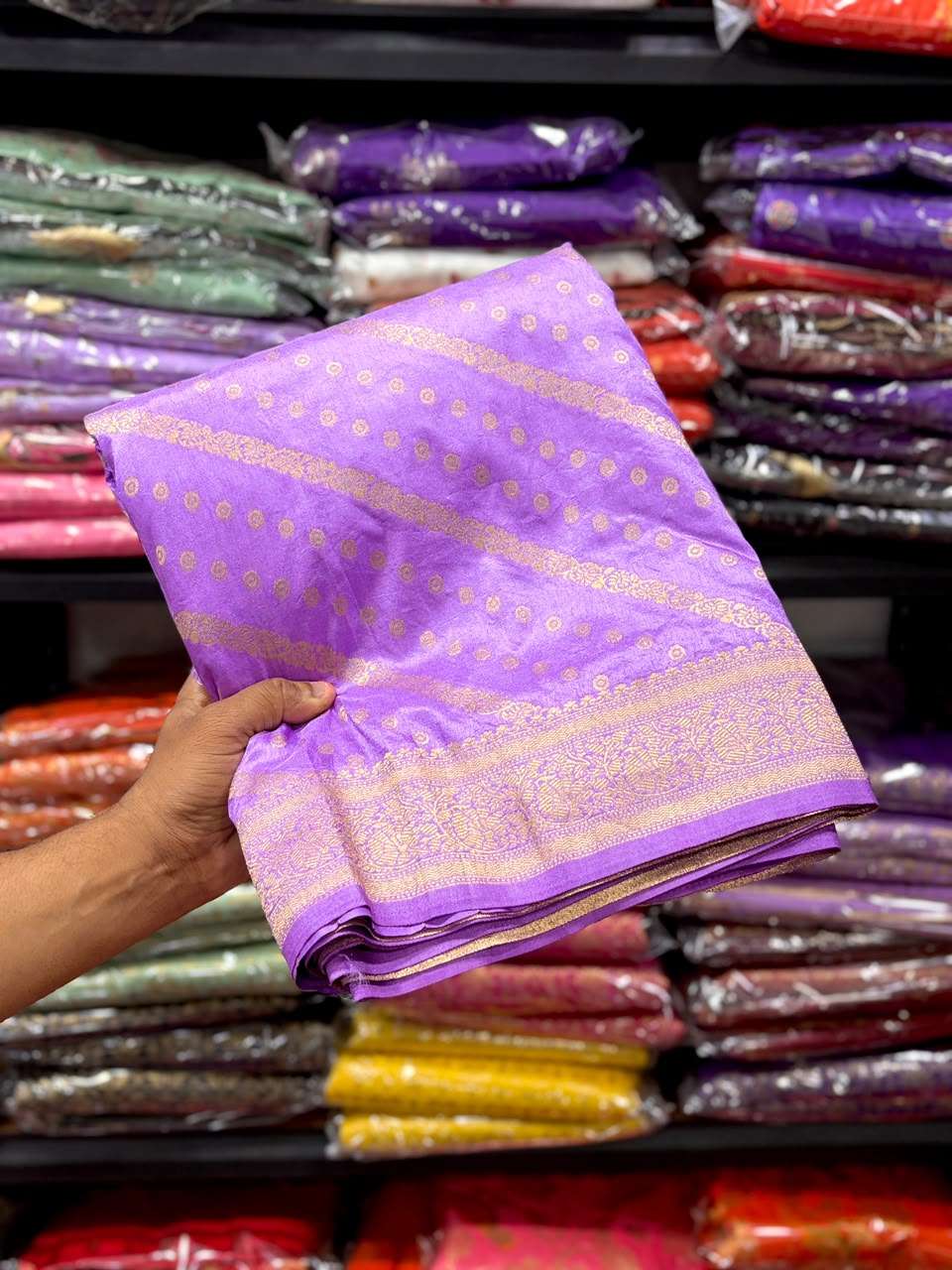 PURE BANARASI KHADI DOLLA SILK LEHRIYA ZARI WEAVING SAREE 