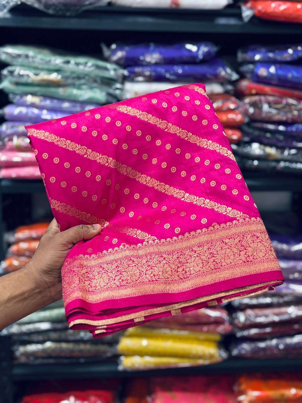 PURE BANARASI KHADI DOLLA SILK LEHRIYA ZARI WEAVING SAREE 