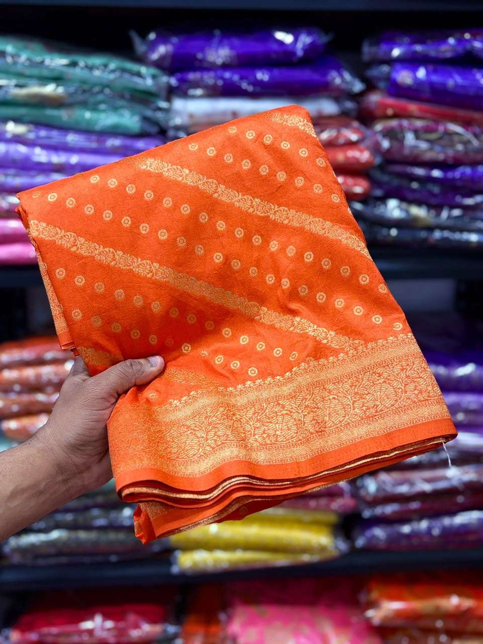 PURE BANARASI KHADI DOLLA SILK LEHRIYA ZARI WEAVING SAREE 