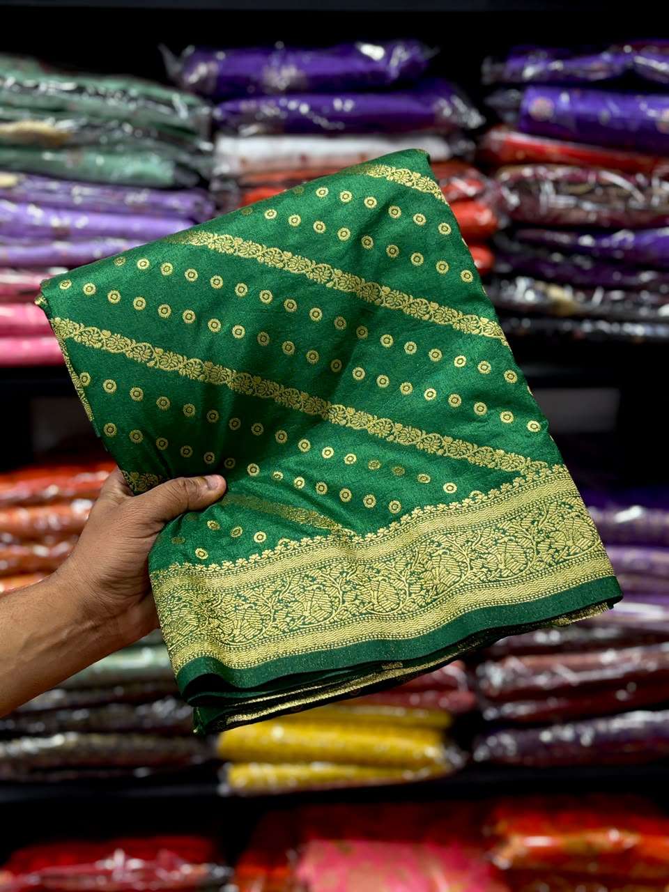 PURE BANARASI KHADI DOLLA SILK LEHRIYA ZARI WEAVING SAREE 
