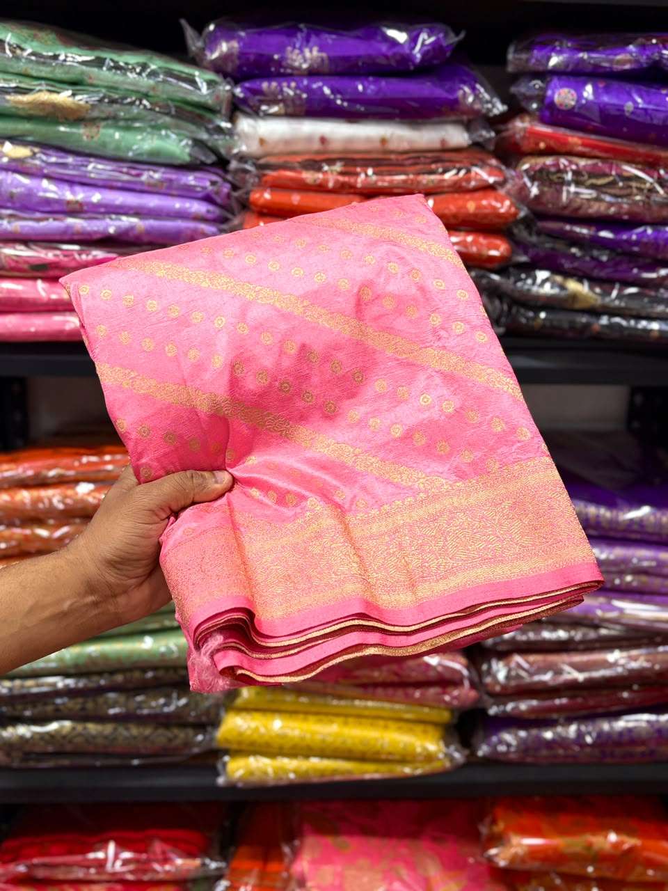 PURE BANARASI KHADI DOLLA SILK LEHRIYA ZARI WEAVING SAREE 