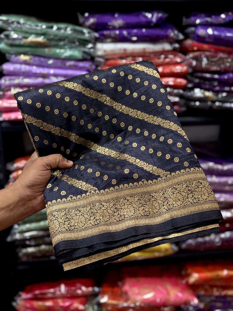 PURE BANARASI KHADI DOLLA SILK LEHRIYA ZARI WEAVING SAREE 