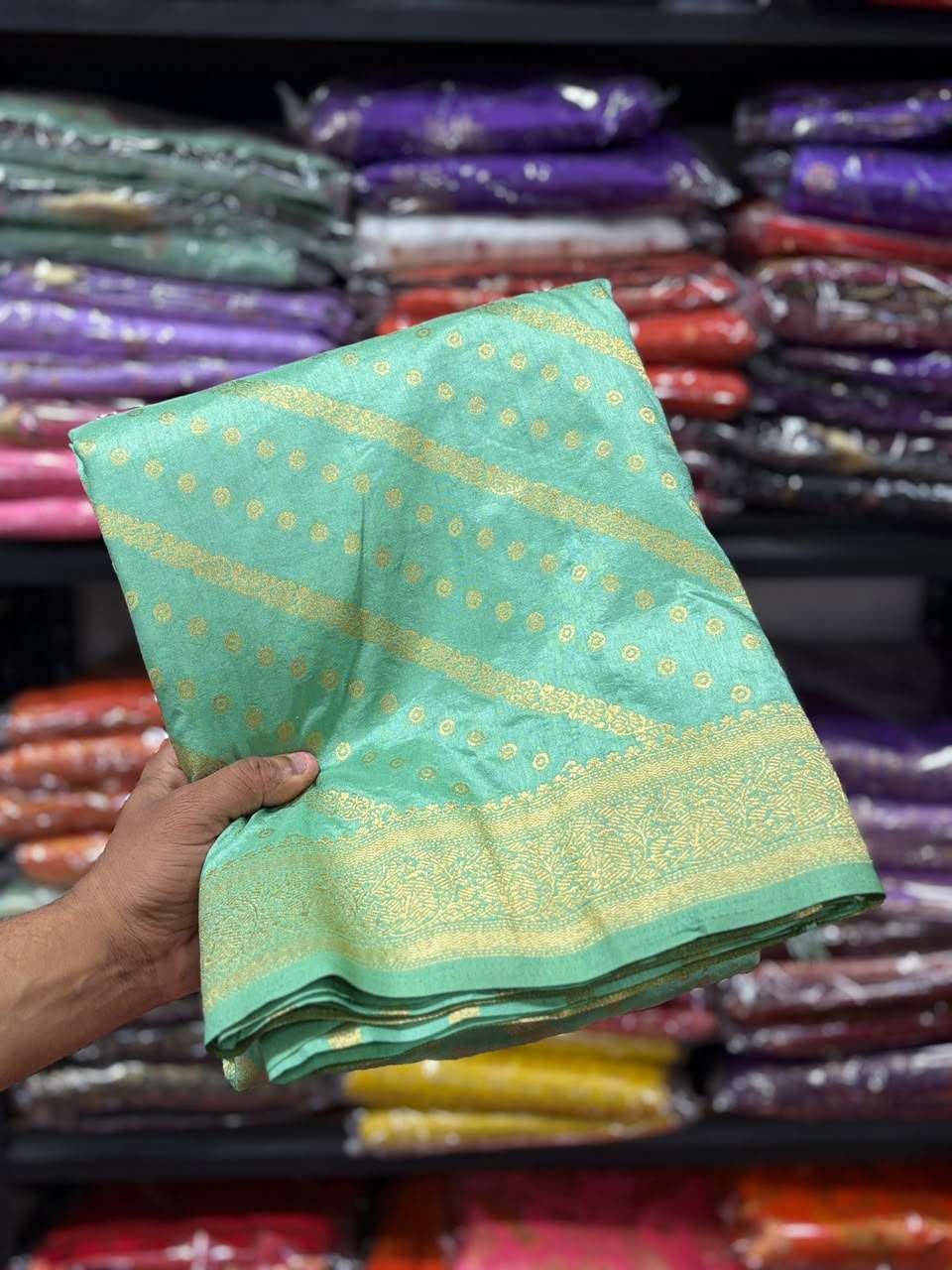 PURE BANARASI KHADI DOLLA SILK LEHRIYA ZARI WEAVING SAREE 