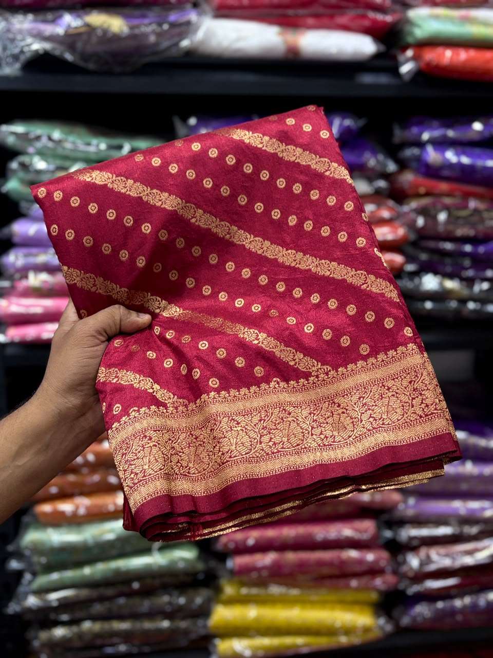 PURE BANARASI KHADI DOLLA SILK LEHRIYA ZARI WEAVING SAREE 