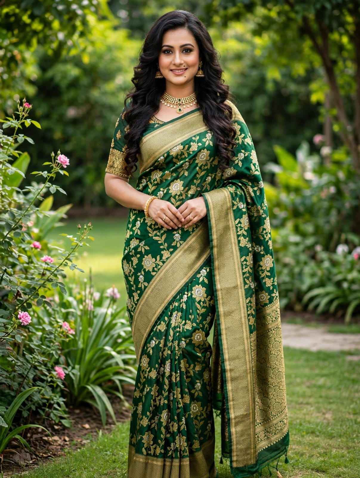 PURE BANARASI KHADI DOLLA SILK FLOWER ZARI WEAVING SAREE 2