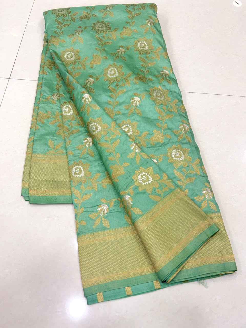 PURE BANARASI KHADI DOLLA SILK FLOWER ZARI WEAVING SAREE 2