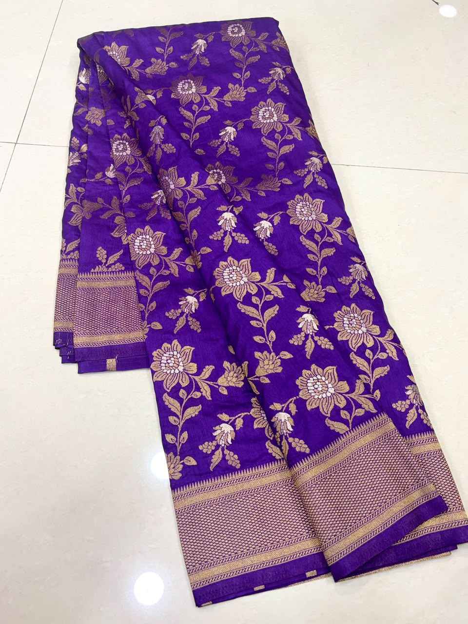 PURE BANARASI KHADI DOLLA SILK FLOWER ZARI WEAVING SAREE 2